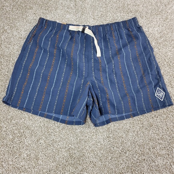NWT Prana Relaxed Fit Mens Large Navy Striped Shorts Belted - Picture 1 of 5